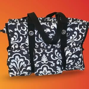 Thirty-One Organizing Utility Tote Bag 15" Mini Parisian Pop Black White Zip Top